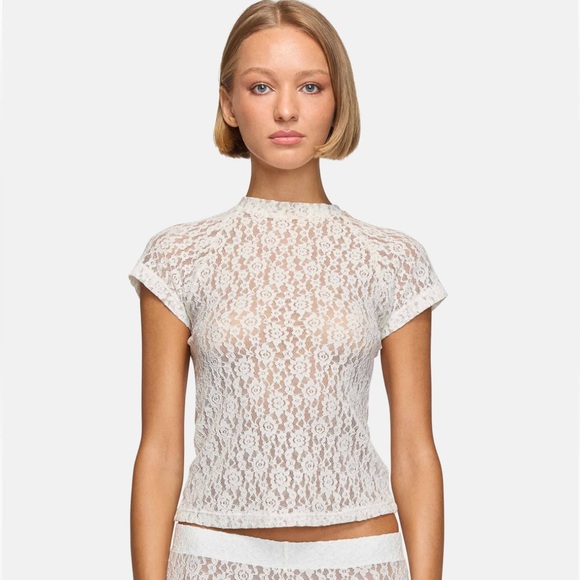 EB Denim Tops - EB Denim Baby Tee Off White Lace